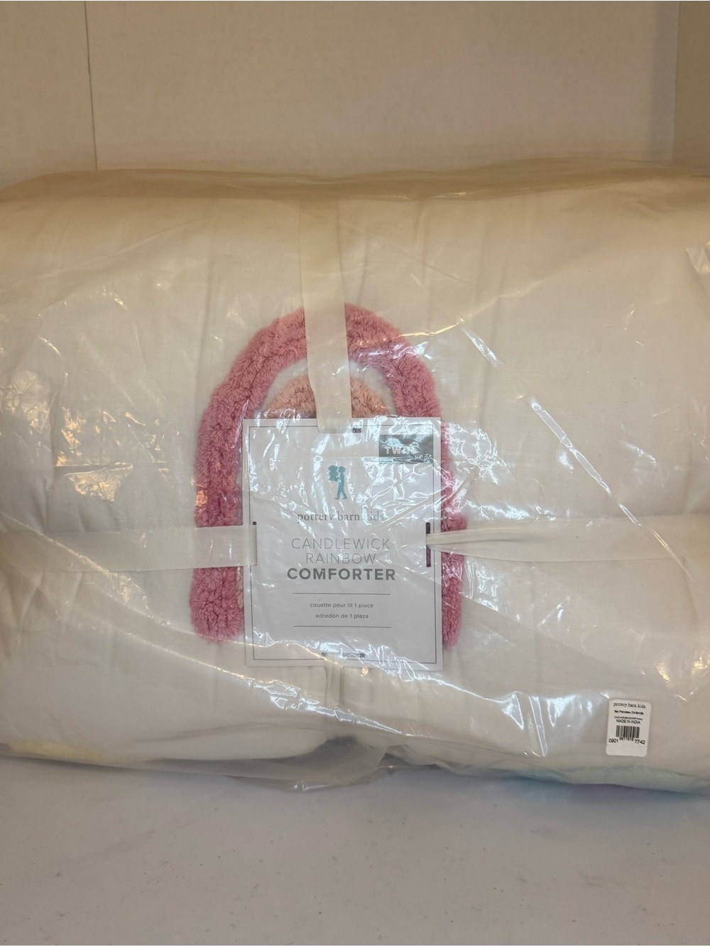 Pottery Barn Kids White Comforter with Pink Rainbow Accent